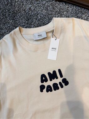 Ami Cream Crewneck with Black Raised 'AMI PARIS' Logo